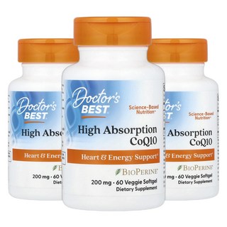 2+1 닥터스베스트 고흡수 코엔자임 큐텐 코큐텐 CoQ10 200mg 흑후추 추출물 함유 베지 캡슐 60정, 3개