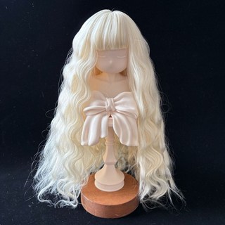 BJD 娃娃假髮 3 4 分 6 分 淺藍色 羊毛卷 長髮 淡金色 齊劉海 水波紋 長卷髮 頭套, 1個, 白色,6分（适用头围15-17cm）
