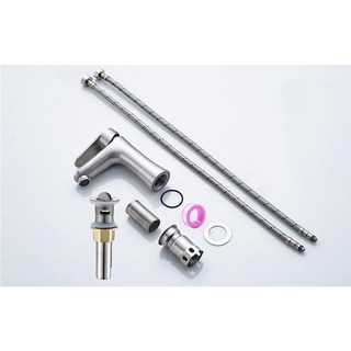 F福利社F SUS304不鏽鋼無鉛單孔面盆龍頭，冷熱水洗臉盆龍頭，浴室檯面盆適用, 1個, B3027不鏽鋼單孔洗手台臉盆水龍頭