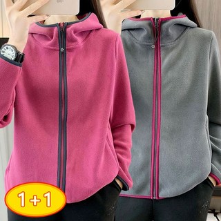 POMTOR 1+1 봄가을 여성 캐주얼 집업 후리스 맨투맨 맨후디 폴라폴리스 아웃도어 자켓