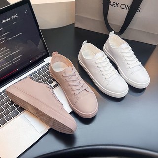 經典百搭綁帶小白鞋-柔軟皮革素色休閒鞋加大尺碼