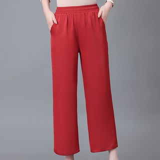 뚱뚱한 엄마 플러스 뚱뚱한 플러스 사이즈 실크 여름 얇은 중년 느슨한 슬리밍 여성을위한 스트레이트 팬츠