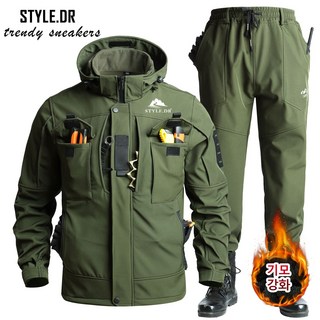 STYLE.DR 겨울 남자 방풍 방수 상하복세트 따듯한 아웃도 어낚시복 작업복 트레이닝 기모 방한복
