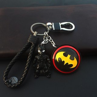 漫威復仇者聯盟鑰匙扣 鋼鐵人美國隊長蝙蝠俠汽車吊飾, 蝙蝠俠人偶+旋轉蝙蝠盾牌+繩, 1個