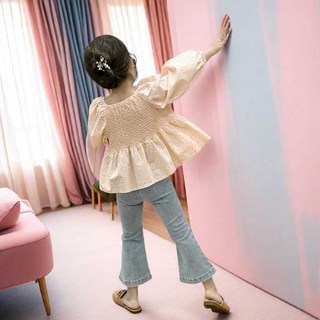 大丫 小丫 女童牛仔褲 牛仔喇叭褲 修身磨白水洗中腰長褲 90-150cm