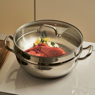 세렌지오 3중 바닥 스텐 바포레 클래시코 스티머 강화유리뚜껑 포함, 1개, 32cm