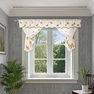 壓皺透光紗簾 簡約白色 適用於臥室與飄窗, 菠蘿刺繡,250*122/一套2片