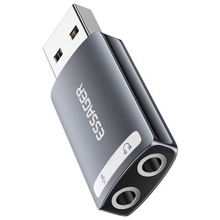 Essager USB C타입 외장형 사운드 카드, USB 듀얼 포트, 1개