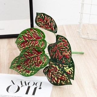 【Sunday】植物牆配材 仿真綠植 過膠假綠蘿 龜背葉 室內牆面裝飾 綠植盆景 黃金葛, 紅紋點, 1個