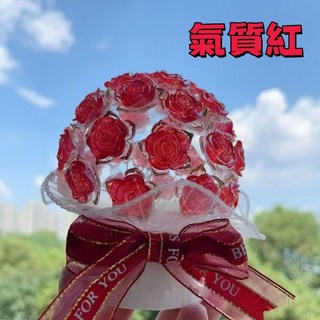DIY玫瑰小夜燈 材料包 手作玫瑰花冰塊夜燈 交換禮物 氛圍燈, 氣質紅-玫瑰花小夜燈材料包