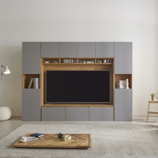 모노 2400 월플렉스 시스템 거실장세트 거실수납장 65인치 티비장 장식장 속깊은 붙박이장, 미니멀 그레이(바디-오크/수납문-그레이)