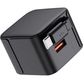 黑科技 自帶線豆腐頭 PD20W充電器 充電頭 自帶伸縮數據線 快充充電器, 白色, 1個