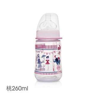 【NIP】德國製專利防脹順哺玻璃/PP奶瓶加贈母乳儲存蓋-拇指/圓型(M號奶嘴), 1個, PP圓型 桃260ml-B款螺牙, 桃, 260ml