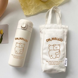 卡通小熊保溫杯，304不鏽鋼磨砂保溫瓶，可愛保冰杯，隨身便攜水杯, 1個, @18 抱抱小熊送搭配提袋(450ml), 米色, 380ml