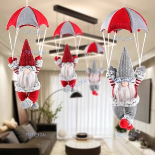 聖誕老人降落傘公仔掛飾掛件吊飾 聖誕節裝飾品小玩偶擺件場景布置 耶誕節裝飾, A款.紅灰降落傘-紅帽子款,無規格, 1個
