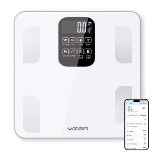 MIGA 스마트 가정용 블루투스 LCD 강화유리 인바디 체지방 체중계, 1개, 화이트, FL5049