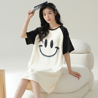 COSYEVNO 순면 여성 원피스 라운드 홈웨어 롱 스커트 잠옷