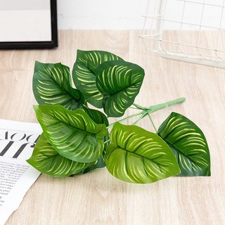 【Sunday】植物牆配材 仿真綠植 過膠假綠蘿 龜背葉 室內牆面裝飾 綠植盆景 黃金葛, 條紋葉, 1個