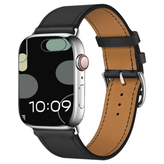 케이스어스 애플워치 호환 프랑스 가죽 스트랩 핸드메이드, 블랙, 42/44/45/49mm