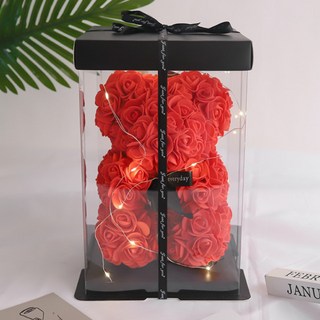 [선물케이스+LED조명 세트] 장미곰 장미 곰돌이 이벤트꽃 로즈베어 장미꽃인형 프로포즈 발렌타인데이 화이트데이 특별한날 결혼 입학식 졸업식 기념일 크리스마스 선물, 하트베어-화이트+레드[선물케이스+LED조명 세트], 1개