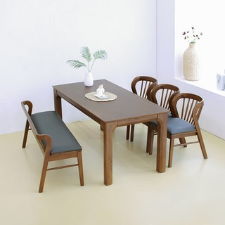 [헤닝] 린느 4인용 6인용 원목 식탁세트, 6인용 벤치형 세트(월넛)