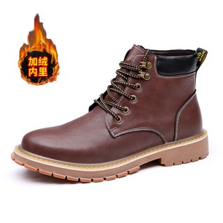 馬丁靴 男款冬季韓版潮流工裝靴 加絨保暖牛筋皮英倫複古沙漠短靴