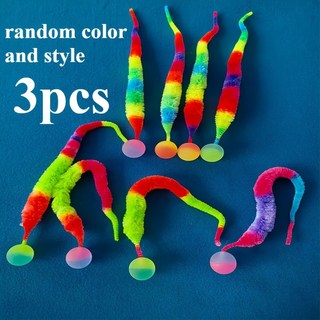 3PCS 대화형 고양이 티저 - 부착된 공이 있는 트위스티 웜 폴리에스테르 애완동물 놀이 스틱, 3PCS Random color