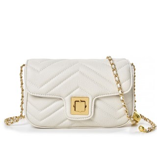 【A&L老工匠】Camilla進口頭層牛皮小香風金球鏈帶斜背包-雲朵白