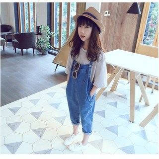 Baby童衣兒童寬鬆牛仔吊帶褲 韓版七分吊帶牛仔褲 中大女童吊帶褲 男童褲 韓版七分褲