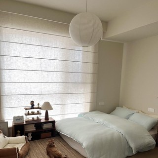 下單暴富 羅馬簾定製中古亞麻窗簾茶室民宿室窗簾原木風客廳捲簾窗簾可電動, 半透景十字亞麻色3607