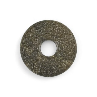 博古珍藏 和闐玉雕捲雲紋玉璧 94公克 早期收藏 老件文物 玉珮項鍊配飾, 1個