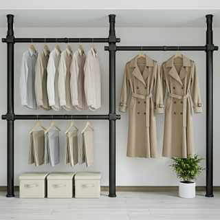 32파이 와이드 3단 행거 설치형 튼튼한 시스템 행거, 넓이 200-360cm x 높이 110-260cm