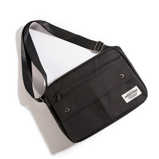 簡約時尚男士斜背包，多隔層設計單肩包，耐磨材質側背包, 黑