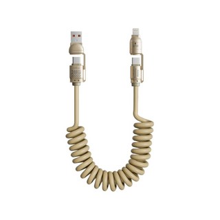 GE MARKET 240W 四合一高速彈簧充電線 2米 Type-C Lightning USB 車用充電線, 1個, 米色-2米-彈簧充電線240W