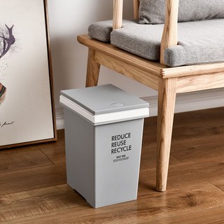 日式家用垃圾桶 廚房客廳衛生間浴室臥室辦公室北歐創意垃圾筒, 1個, 小號帶蓋按壓款（中性灰）買2個送垃圾