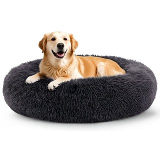 Spring Blossoms 도넛 모양의 고양이와 강아지 침대 미끄럼 방지 폭신폭신하고 기계로 세탁이 가능합니다., 1개, 다크 그레이