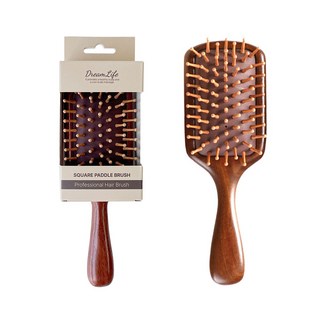 꿈꾸던라이프 호텔식 프리미엄 박달나무 헤어 빗 브러쉬, 1개, 브라운 사각형 빗