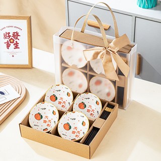 立體紋陶瓷碗禮盒 全套家用餐具 喬遷送禮禮品套裝, 大吉大利4碗筷-禮袋, 1個
