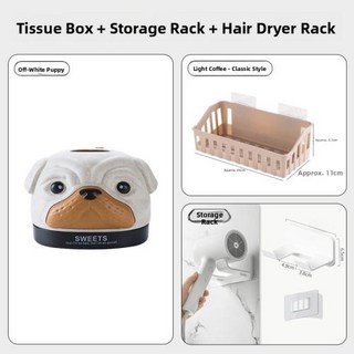 냅킨케이스 홀더 꽂이 디스펜서 창의적인 가정용 티슈 박스 거실 귀여운 심플 롤 페이퍼 타월 서랍 냅킨 소녀 튜브 보관함, 11)티슈형 - 미색 강아지  수납선반  헤어드라이