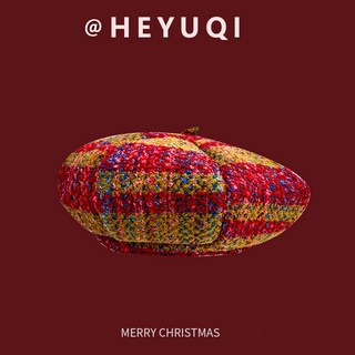 聖誕紅帽子 紅色毛呢貝雷帽 女秋冬復古大頭圍顯臉小蓓蕾帽 聖誕帽子