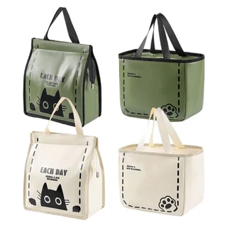 貓咪皮革保溫便當袋 手提餐袋 保冷保溫 豎款 米色大貓咪, 1個, 豎款   米色大貓咪