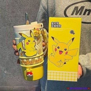 臺灣發貨 寶可夢皮卡丘保溫杯 冰霸杯 316不鏽鋼材質 吸管水杯 水杯 茶杯 飲水杯 水壺 大容量杯 情侶水杯 禮物首選, 1個, 可達鴨650ml,盒裝單杯寶可夢水杯 刷2D貼寶可夢3D貼
