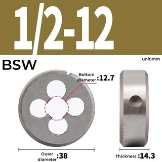 오른손 앵글 아메리칸 스레드 다이 도구 1/2 1/4 1/8 3/8 3/16 5/16 5/32 4 #6 #8 #10 # 기계 나사 다이 핸, 14 BSW 1-2-12, 1개