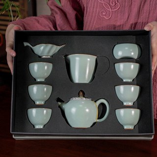 豐子汝窯茶具茶壺茶杯茶漏禮盒套組系列美人肩壺正握茶海茗葉茶漏還有丹心茶杯, 1個