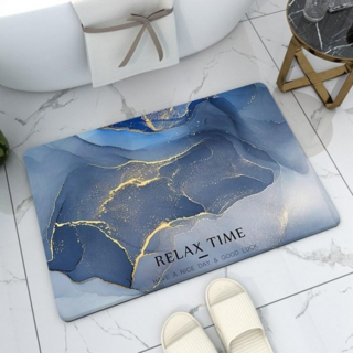 우남 리빙 폭신폭신 미끄럼 방지 규조토 사각 발매트 논슬립 대리석 욕실 매트, 1개, 대리석 블루