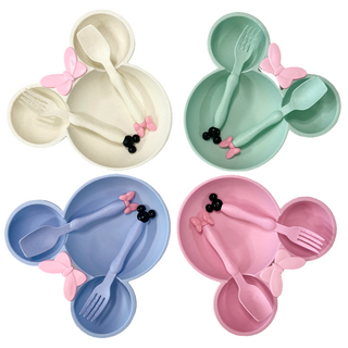 티엠비 유아 아동 캐릭터 그릇 미니 식기세트, 1세트, 핑크+블루, 1+1