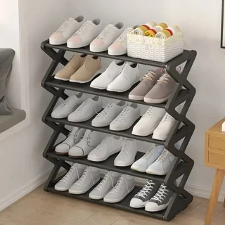 조절 가능한 다층 신발장 | 스테인리스 스틸 가볍고 녹슬지 않음 저장소 빠른 설치 공간 절약형 정리함, 04 5 layer Black