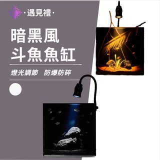 暗黑風水族箱 小型迷你魚缸 斗魚魚缸客廳造景全套桌面鬥魚專用缸生態超白玻璃魚缸, 沙漠缸,20x20x20cm, 1個