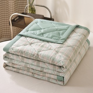 爆款樂萱家紡親膚夏涼被/貼身柔軟細膩涼被/兒童涼被被/超柔水洗棉夏涼被/冷氣被/小被子/格子夏涼被 被子被芯空調被, 炫彩格綠,110*150cm兒童被花型隨機