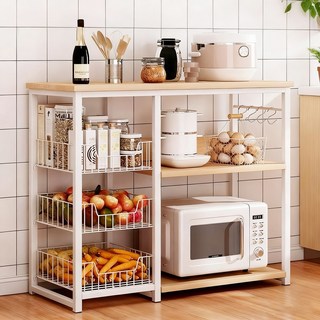 KURUA 주방 다용도 수납장, 3단, 오크화이트